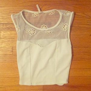 White cropped mesh/cotton top